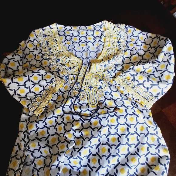 Barbara Gerwit Embellished Geometric Print Cover-Up Tunic Top Women Size Large - Picture 12 of 16